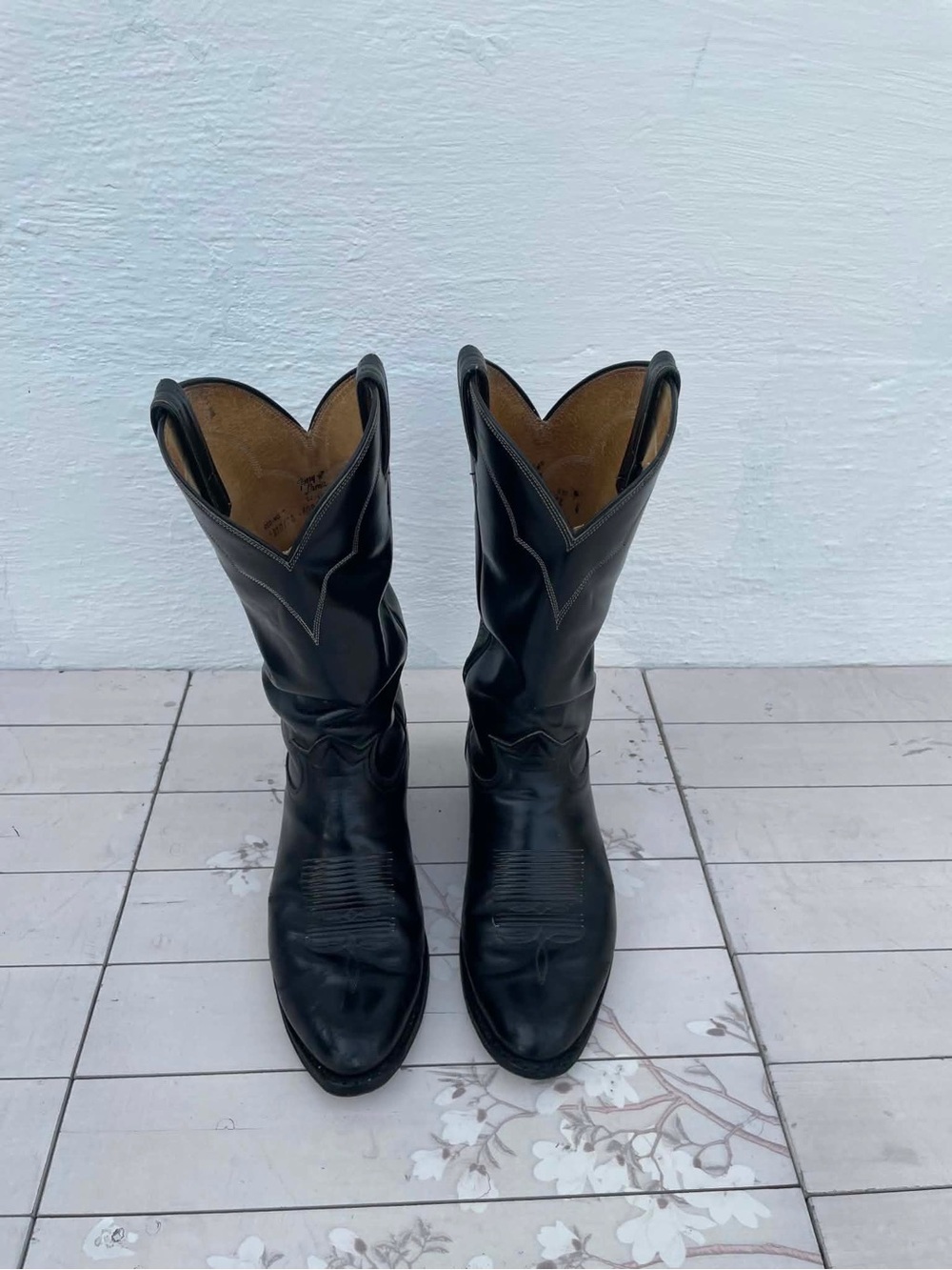 Tony Lama Black Leather Western Cowboy Boots